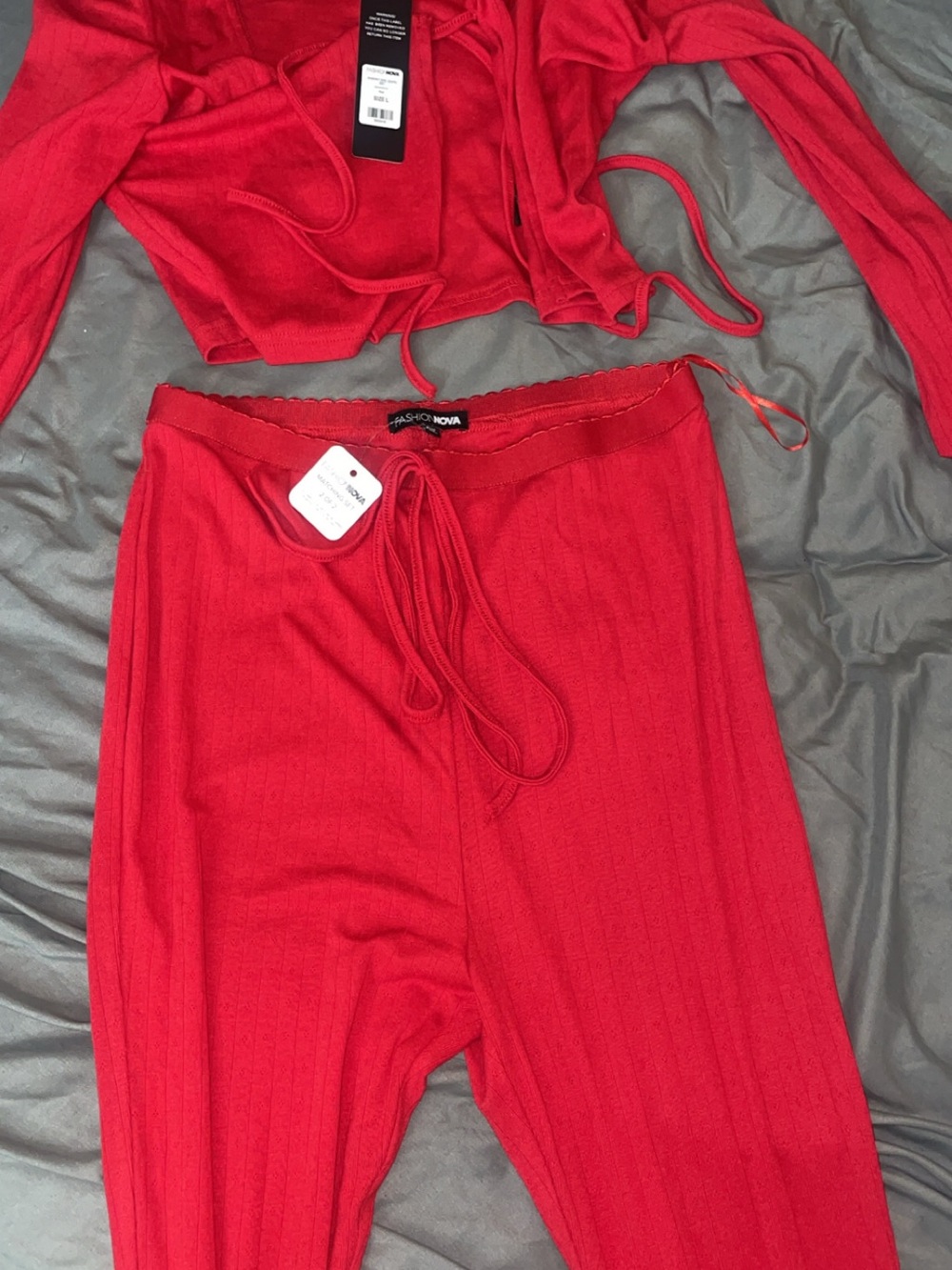 Fashion Nova Red Ribbed Lounge Set with Tags